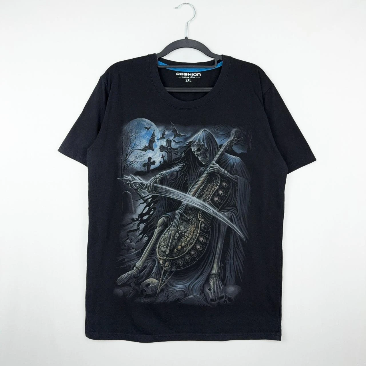 Fashion Grim Reaper Cello Graphic Tee Black M